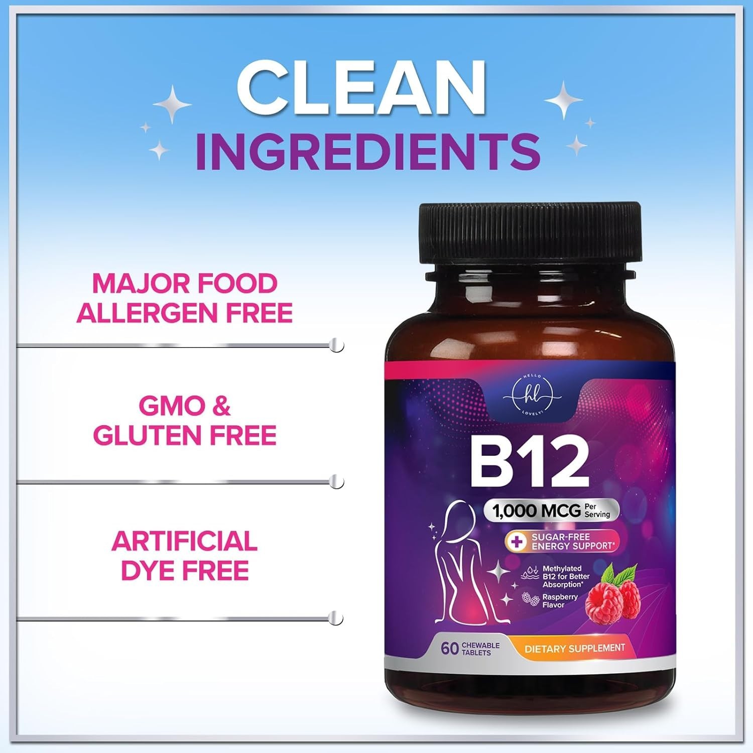 B 12 Vitamin Chewables 1000 mcg – B12 Complex with Heart & Nerve Energy Health