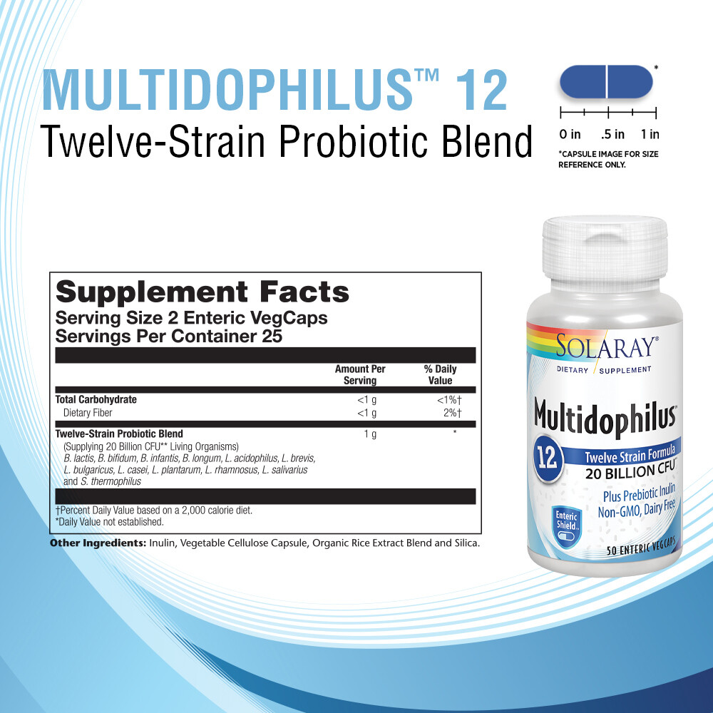 Solaray Multidophilus 12 Strain Probiotic | 20 Billion CFU | 25 Servings | 50