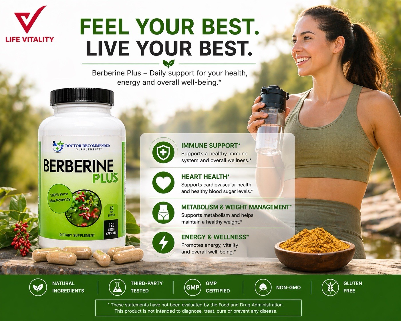 Berberine Plus 1200mg Per Serving -120 Veggie Capsules Royal Jelly Supports