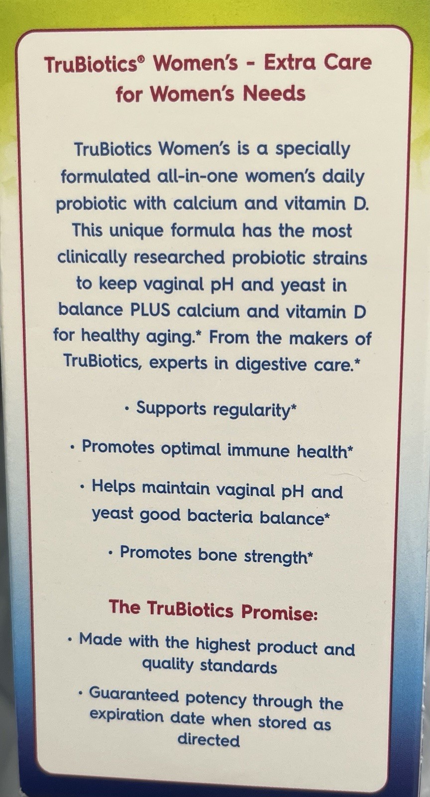 TruBiotics Women’s Probiotics 30 Ct Gut Vaginal Health Immune Bone Support 8/26