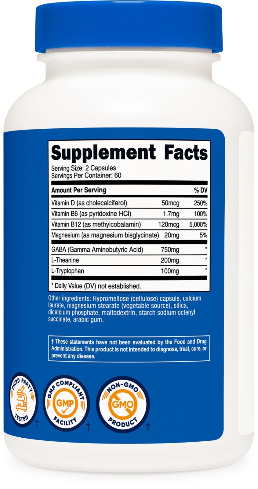 Nutricost GABA (750mg) + L-Theanine (200mg) 120 Capsules – GMO-Free, 60 Servings