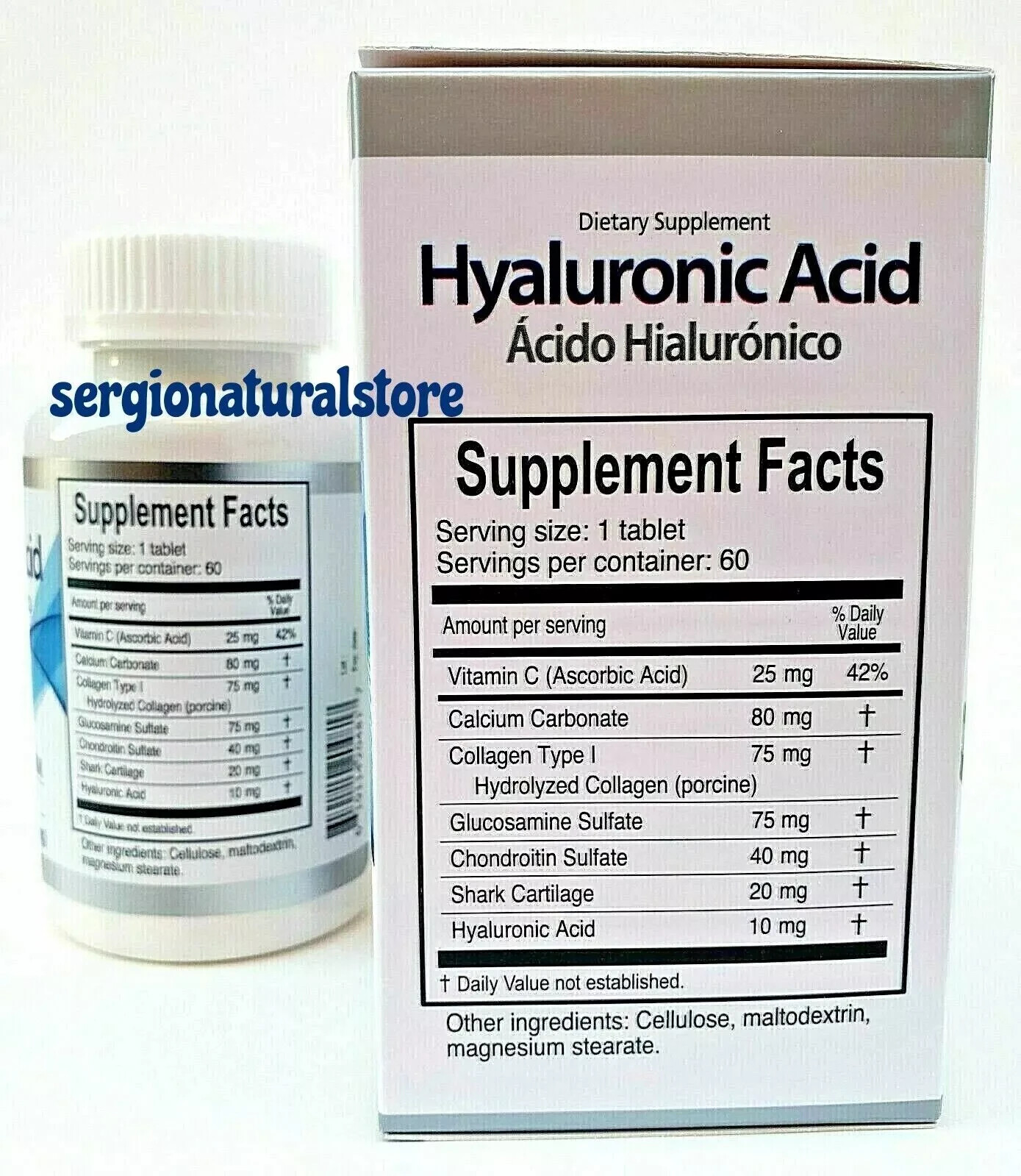 3 Packs ACIDO HIALURONICO 180 Tablets 500 MG. EACH HYALURONIC ACID COLAGENO