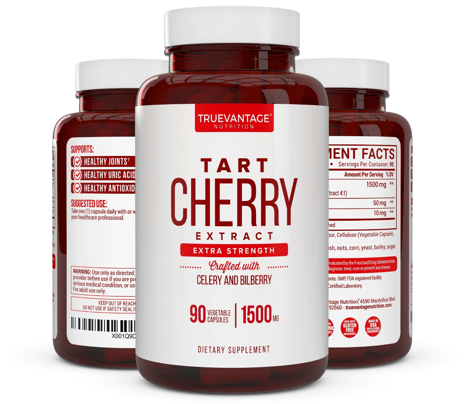 Extra Strength Tart Cherry Extract 1500mg Plus Celery Seed and Bilberry Extract