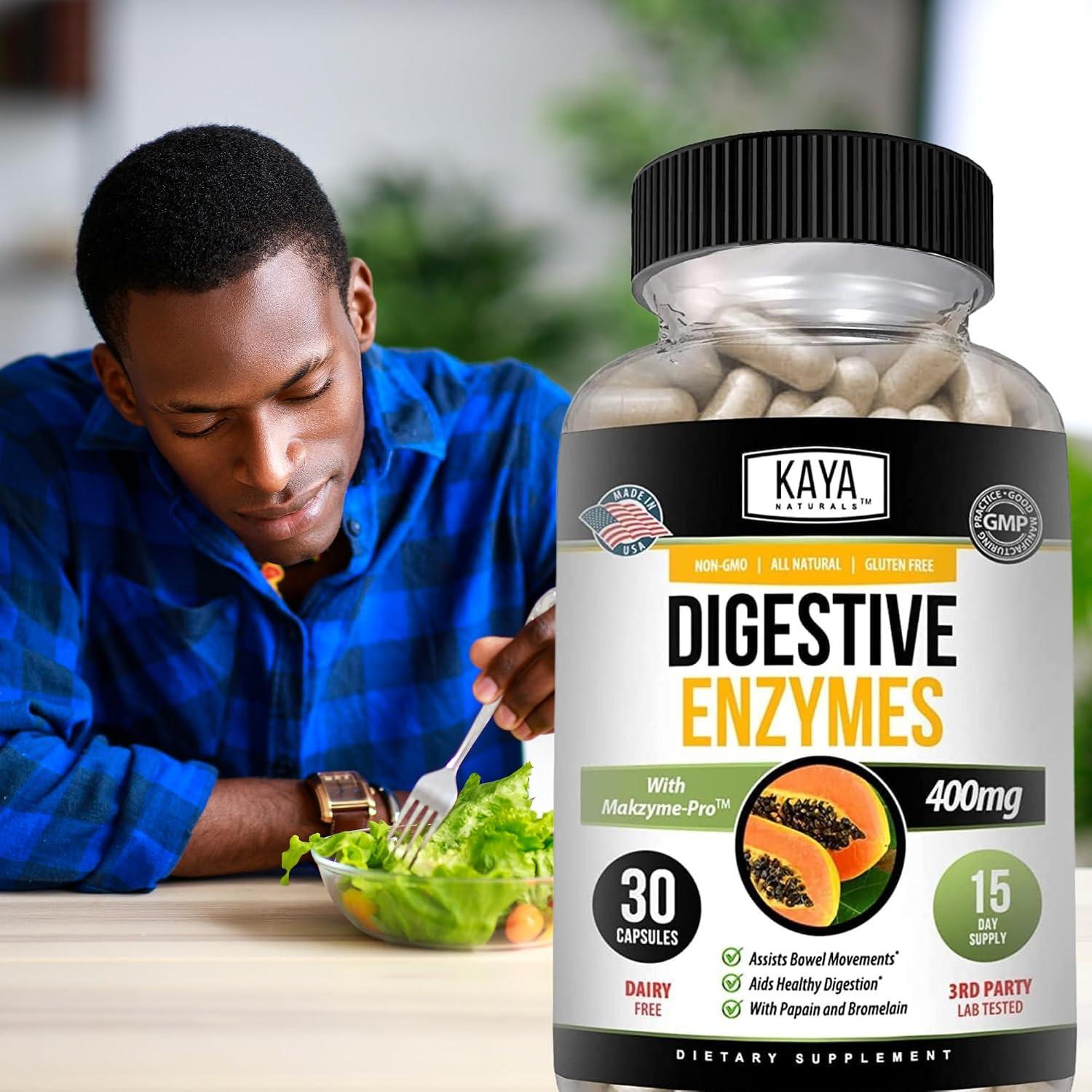 Kaya Naturals Digestive Enzymes with Prebiotics & Probiotics – Constipation & Bl
