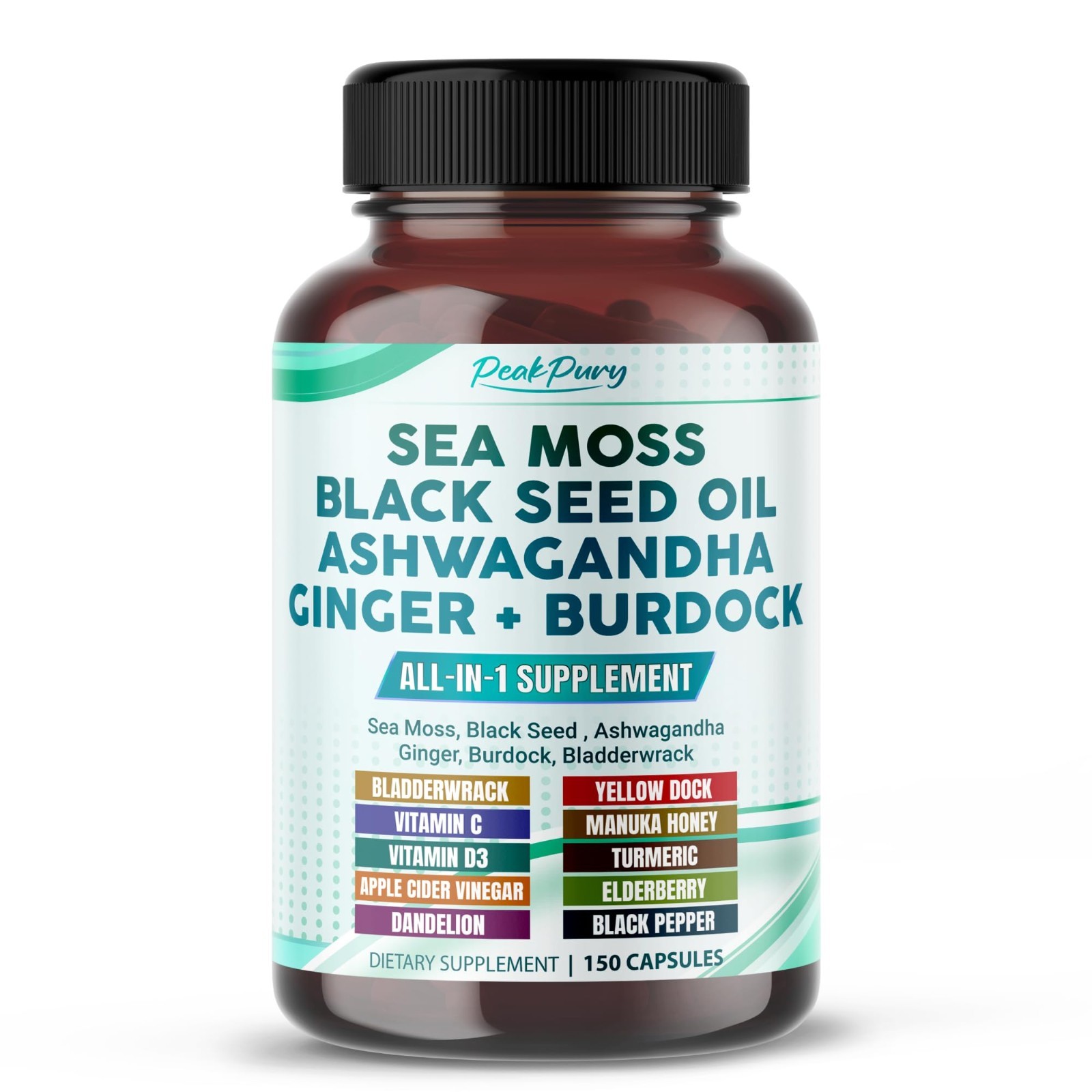 Organic Sea Moss & Black Seed Oil with Ashwagandha, Ginger & Burdock – Immunity