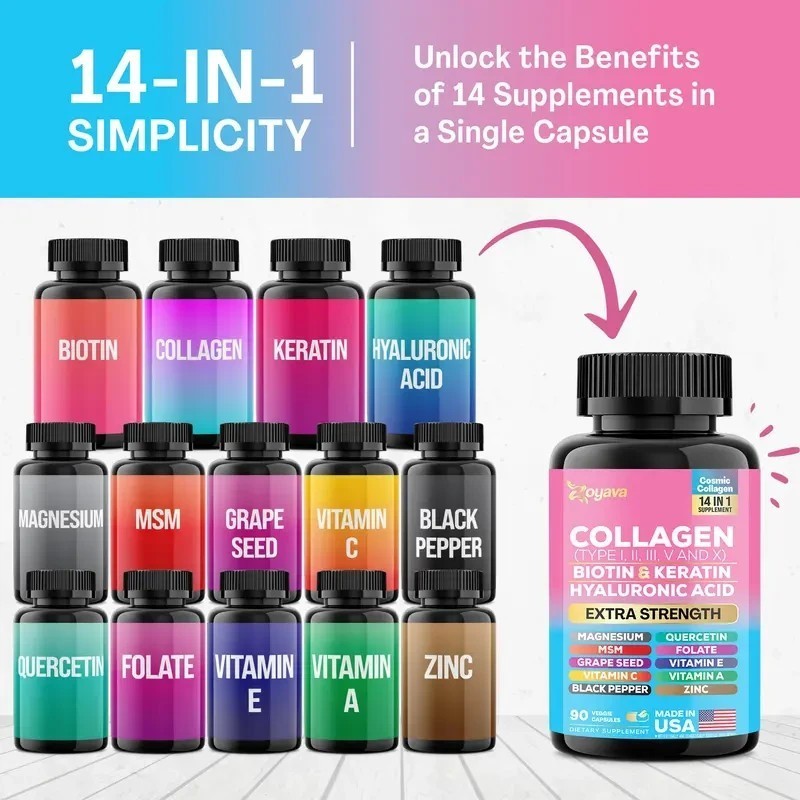 NEW Beauty Collagen Complex Type I II III V X Biotin Keratin 90 Caps