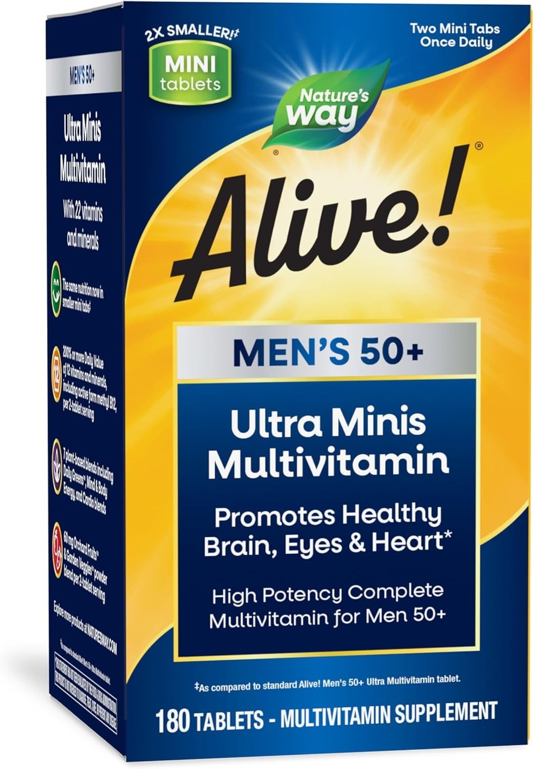 Nature’s Way Alive! Men’s 50+ Ultra Minis Multivitamin, 180 Count (Pack of 1)