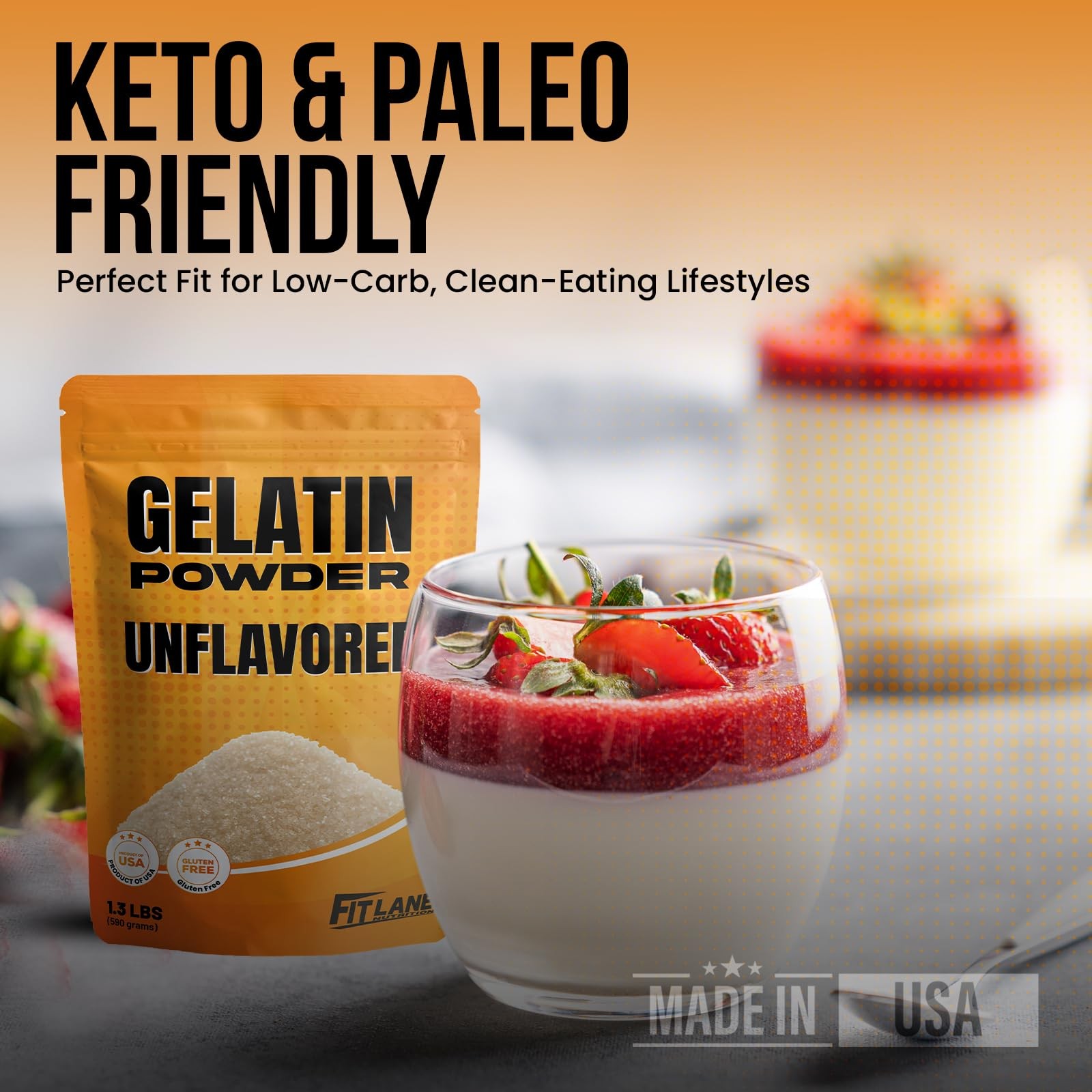 Gelatin Powder Unflavored 1.3 lbs Bulk Bag for Baking, Cooking & Beauty
