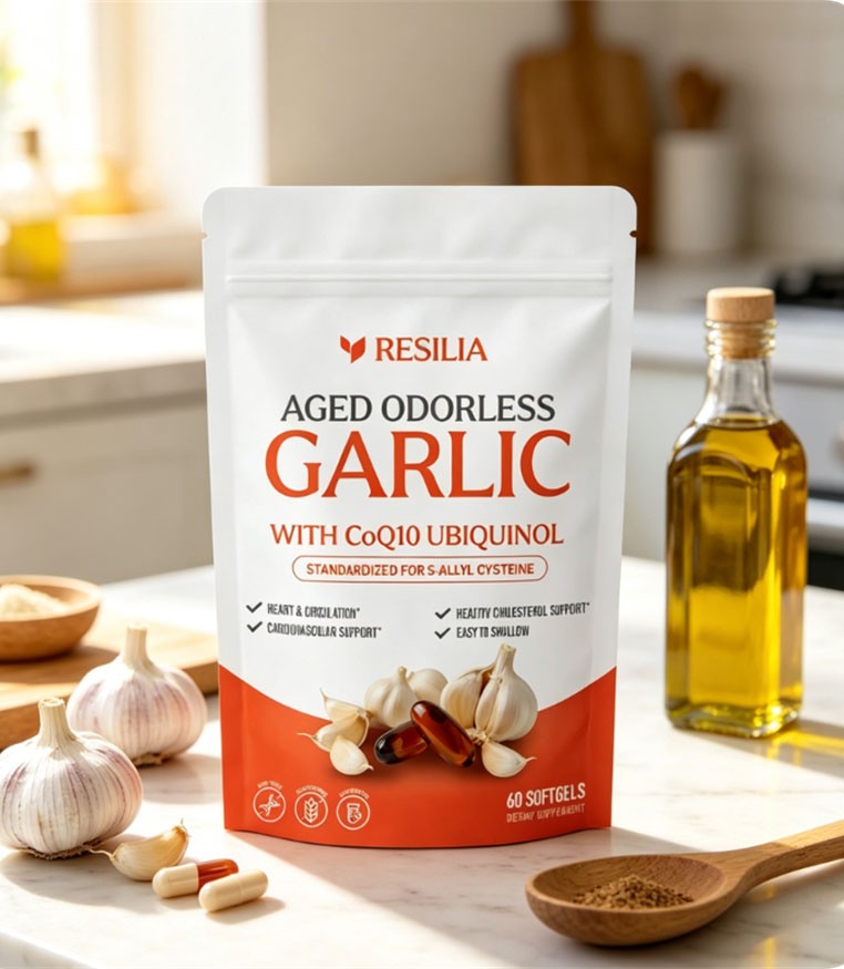 Resilia Garlic Extract 600mg Softgels (60 Count) Odorless Aged Garlic Extra