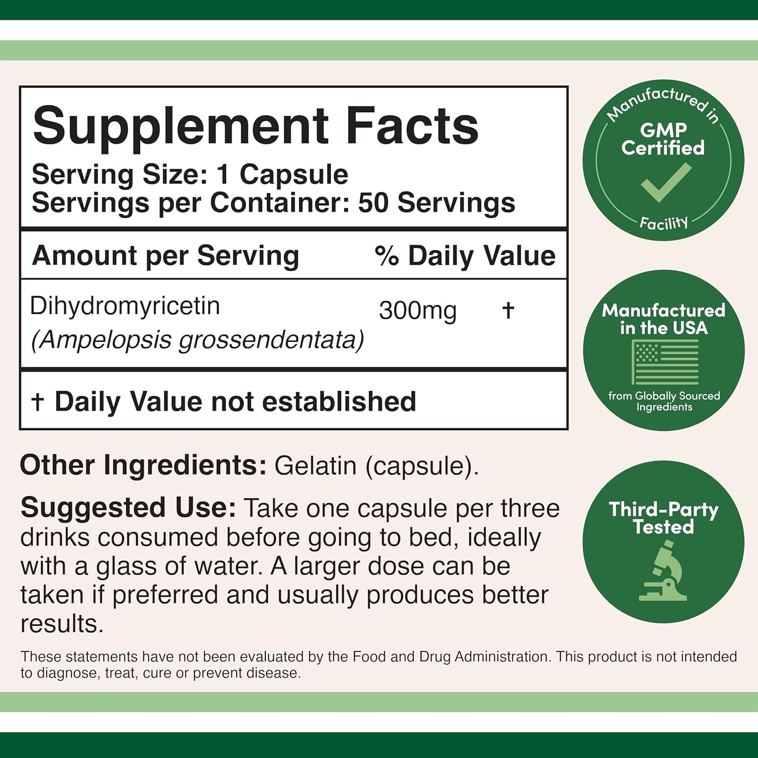 Dihydromyricetin (DHM) 50 Capsules, 300mg, Liver Support 50 Count (Pack of 1)