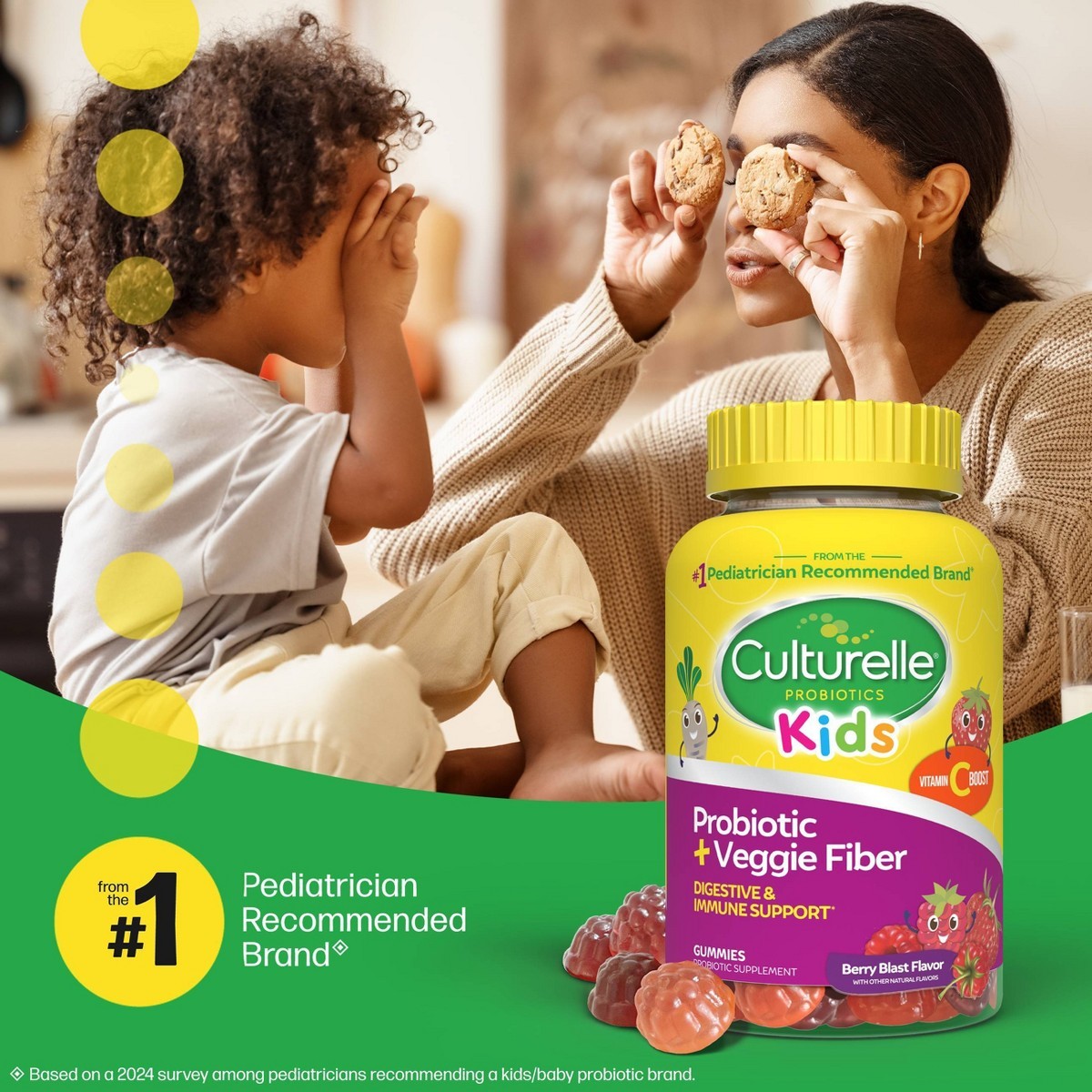 Culturelle Kids Probiotic + Gluten Free Veggie Fiber Gummies – Berry – 30ct