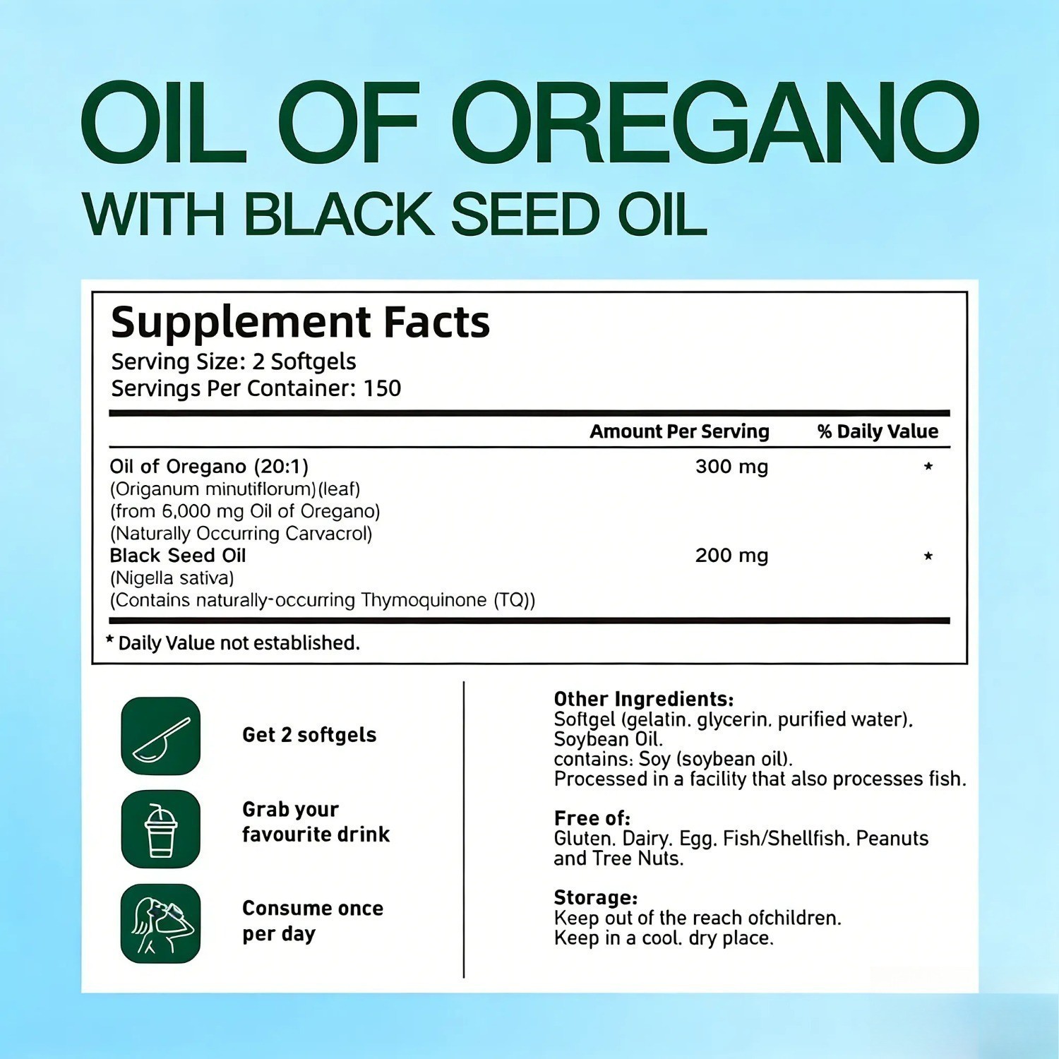 6200mg Powerful Synergy:Oregano Oil with Black Seed Oil.Immune Boosting Capsules