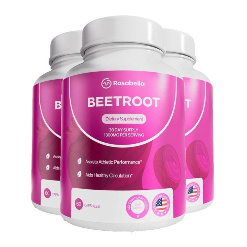 3 Pack of Rosabella 1300mg Organic Beetroot Capsules for Blood Flow Heart He new