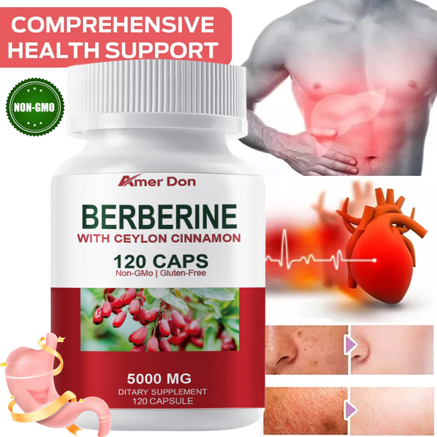 Berberine with Ceylon Cinnamon 5000mg 120 Caps Heart Health & Immune – US