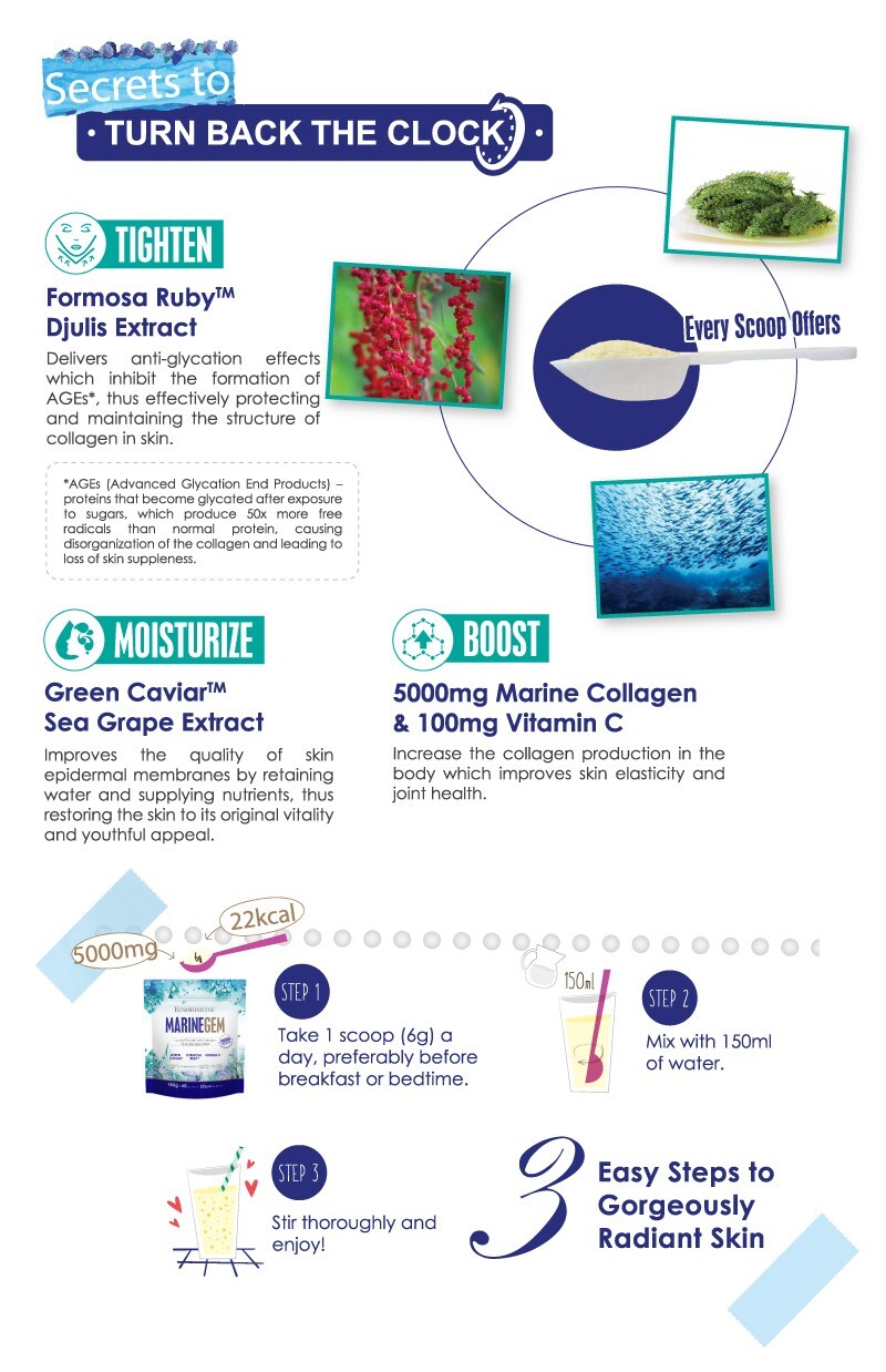 KINOHIMITSU Marine Gem (Exp 11/2026)Collagen 180g – Frim Tigten & Whiten skin