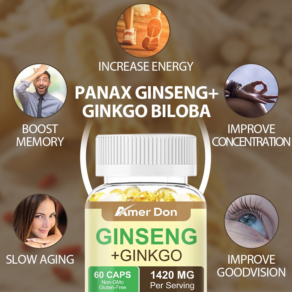 Ginkgo Biloba + Panax Ginseng Memory & Focus Supports Healthy Blood Circulation