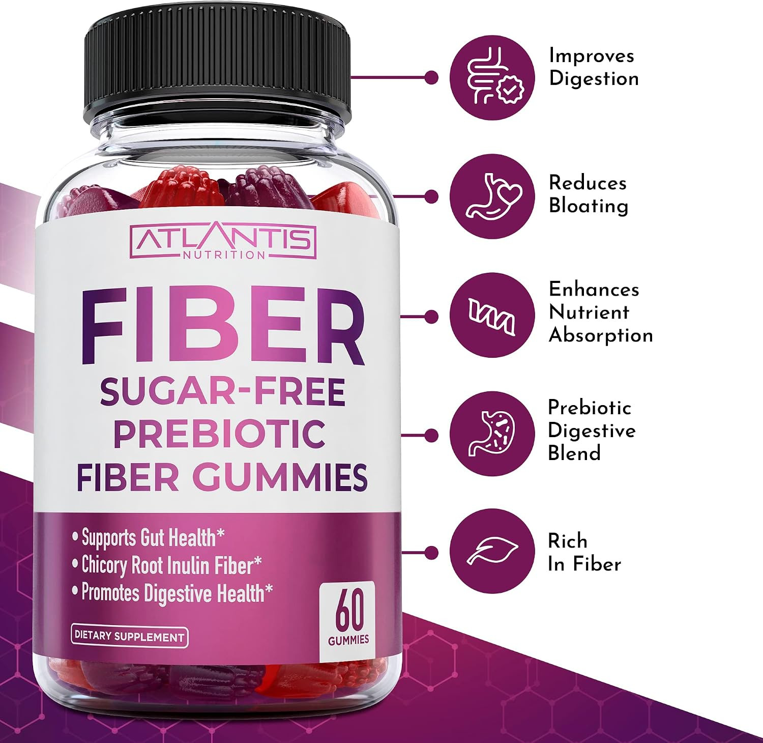 Sugar Free Fiber Gummies for Adults – 5G Fiber Supplement Formulated with 5.4G P