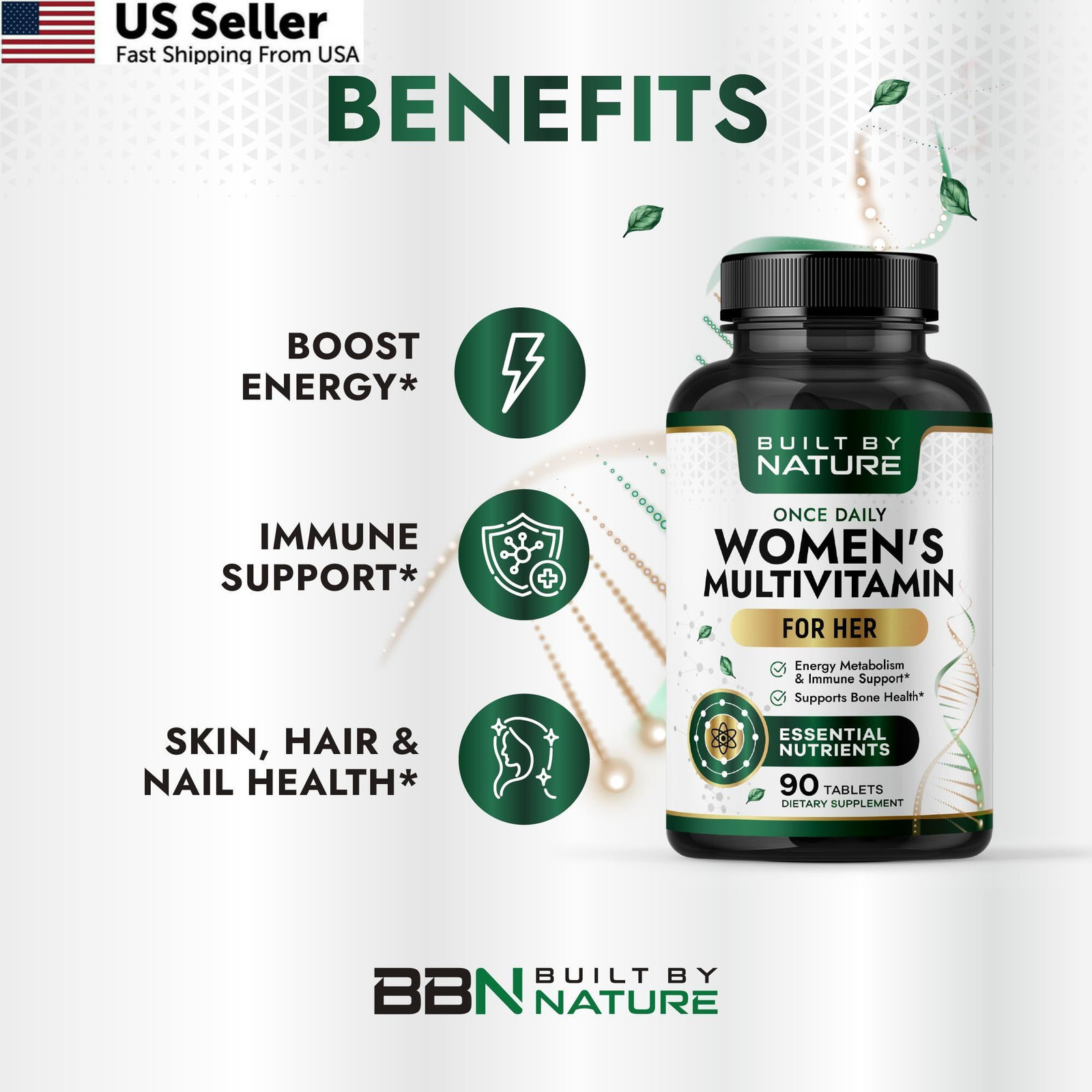 90 Tabs Built by Nature Women Multivitamin Energy Immunity Beauty Vitamins Miner