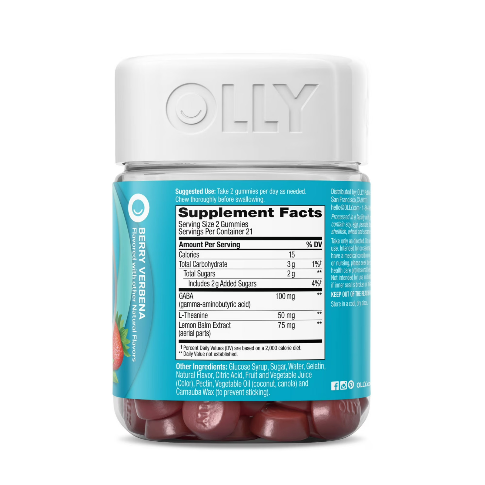 OLLY Goodbye Stress Gummies GABA L-Theanine Lemon Balm Berry 42 Count