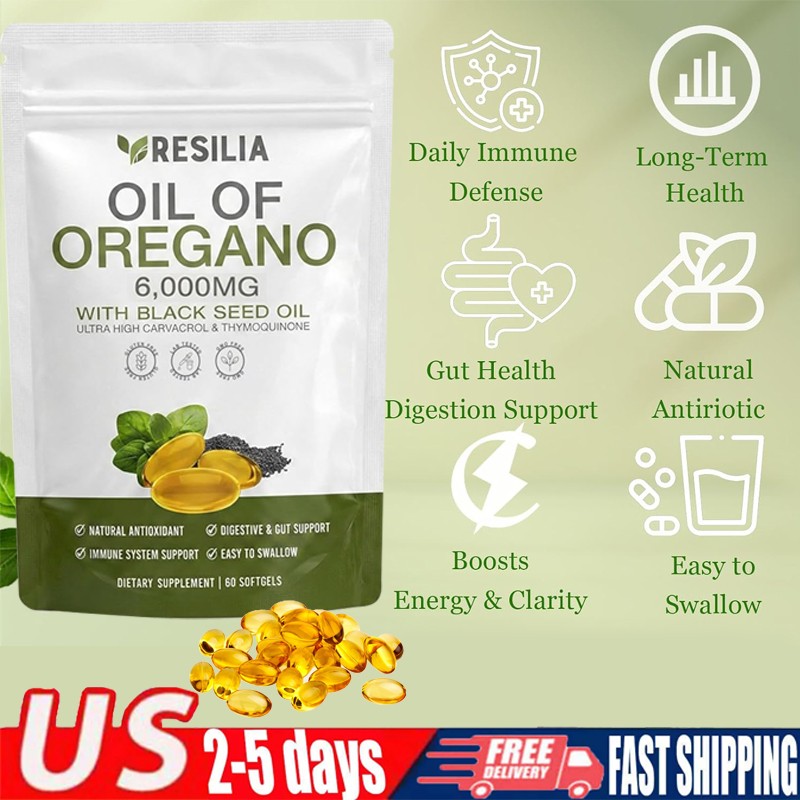 3X Resilia Oil of Oregano 6000mg with Black Seed Oil Softgels – 60 Capsules
