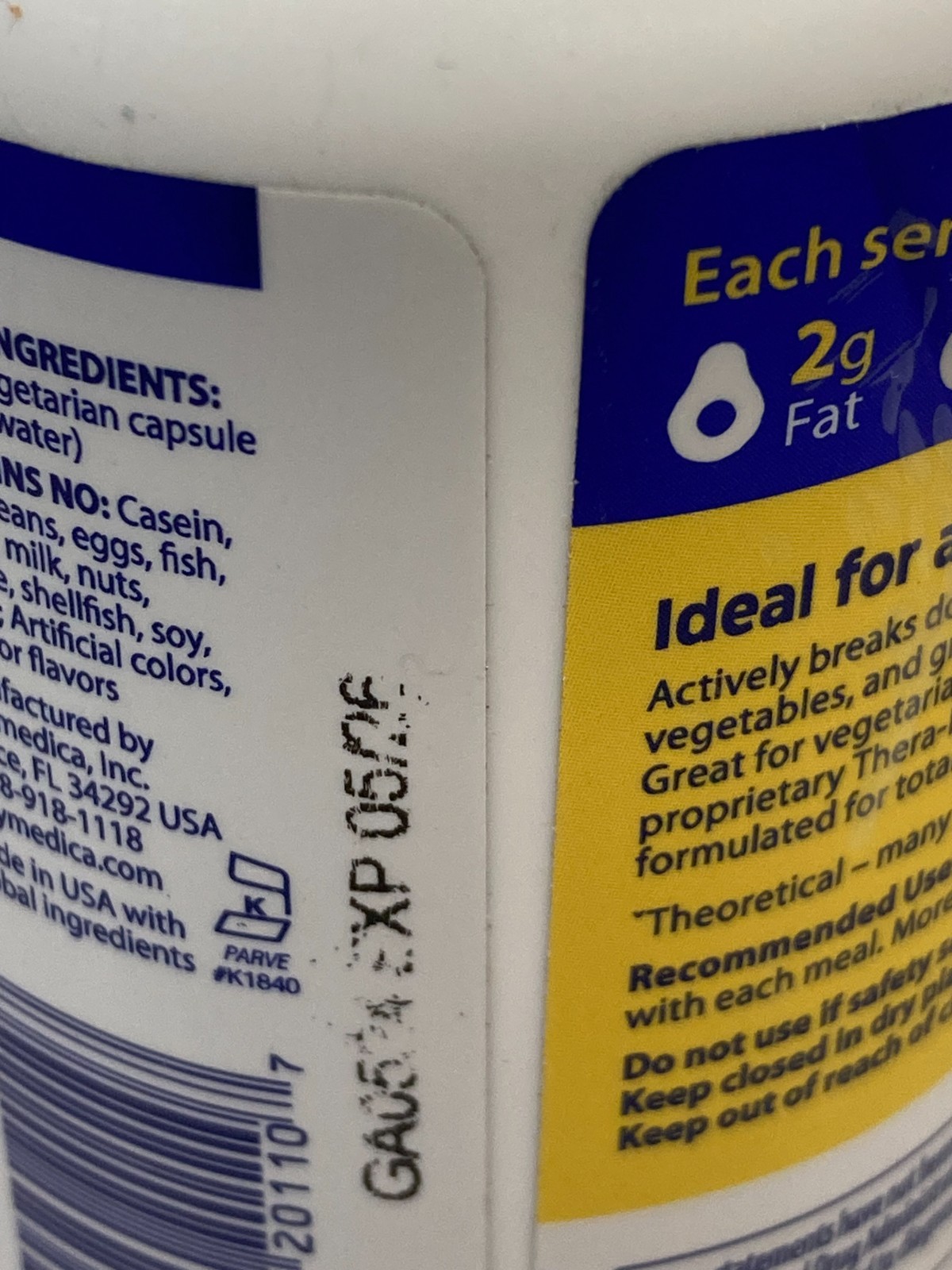 Enzymedica VeggieGest 60 Capsules Casein-Free, Dairy-Free, Egg-Free Exp. 05/2026