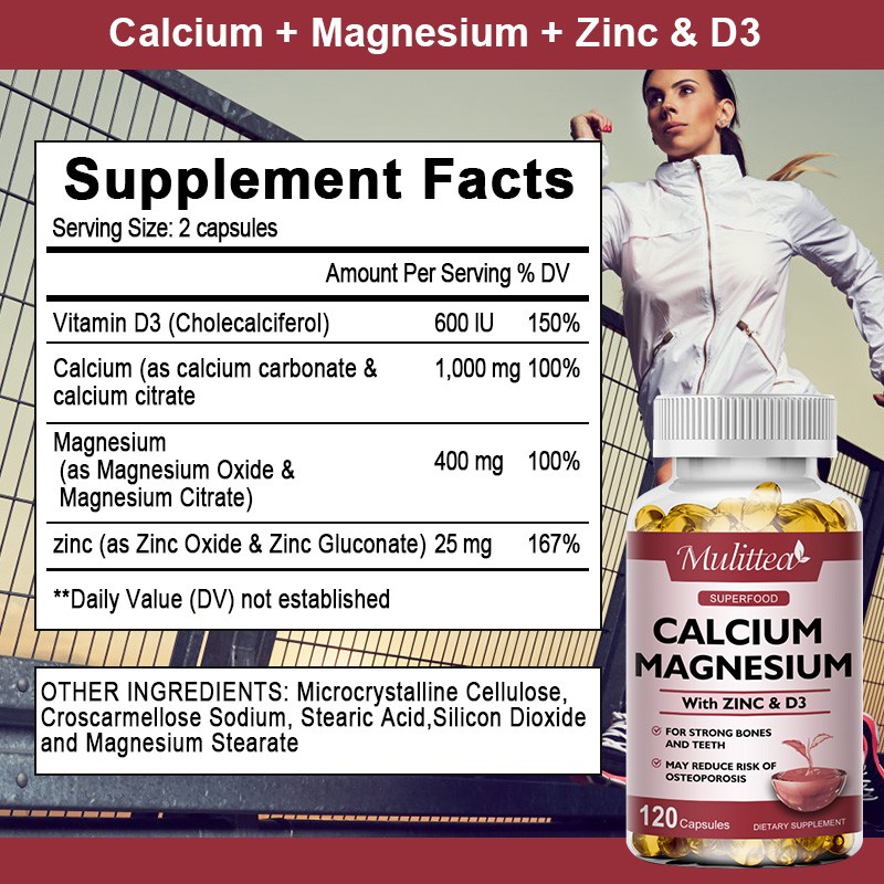1-7XCalcium Magnesium Zinc &Vitamin D3 For Bone Health Muscle 120-840Capsule