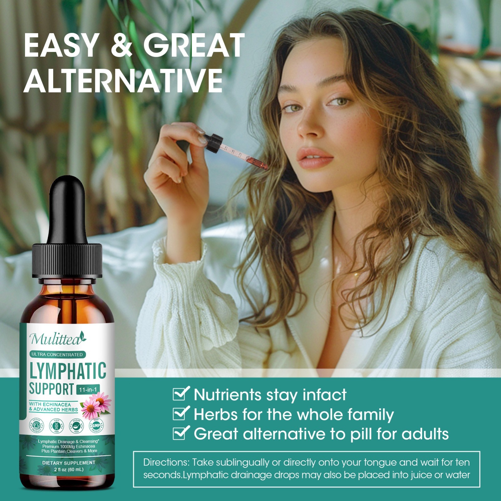60ML Vegan 11-in-1 Lymphatic Drainage Supplements-Lymph System Support Non-GMO