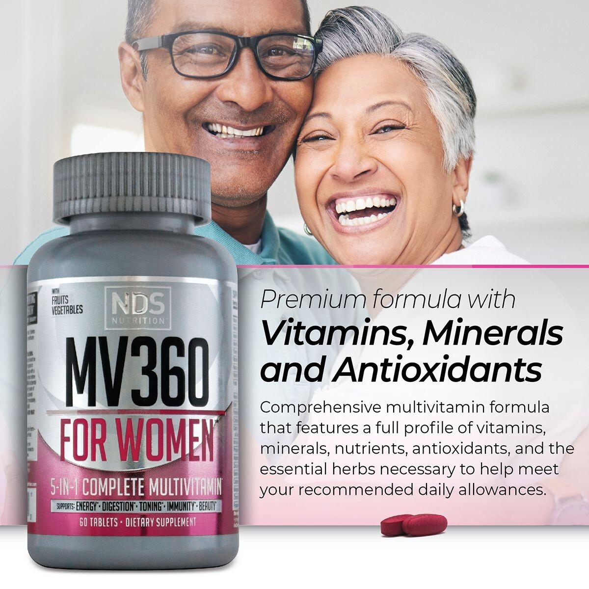 NDS Nutrition MV360 For Women, 5-in-1 Complete Multivitamin for Women 60 Tablets