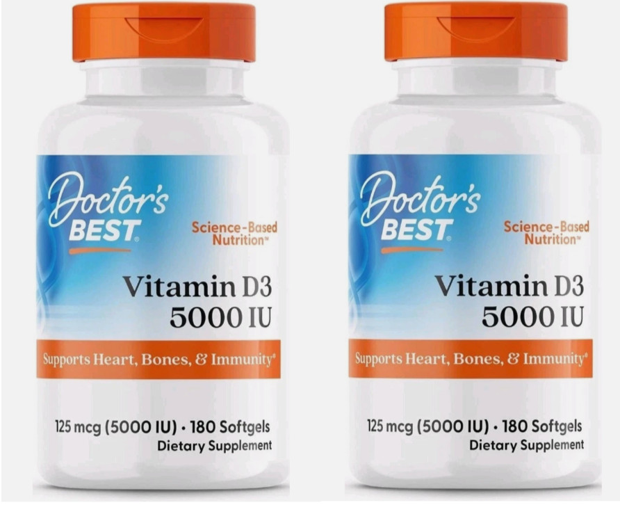 2 Pack Doctor’s Best Vitamin D3 5000 IU 180 Softgels Each Immune Health Exp 2027