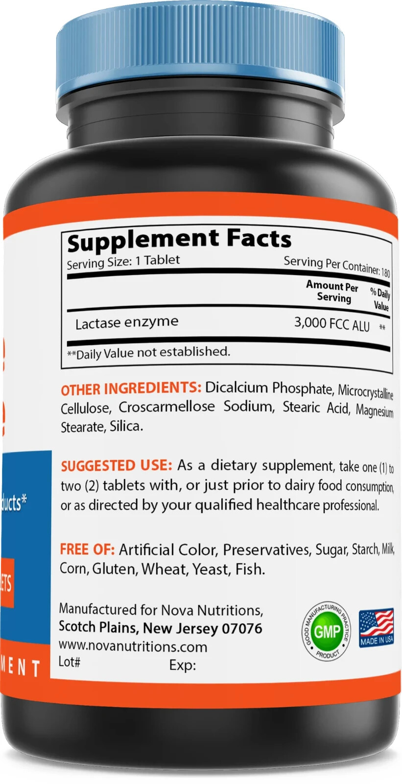 Nova Nutritions Lactase Enzyme 3000 FCC ALU 180 Tablets