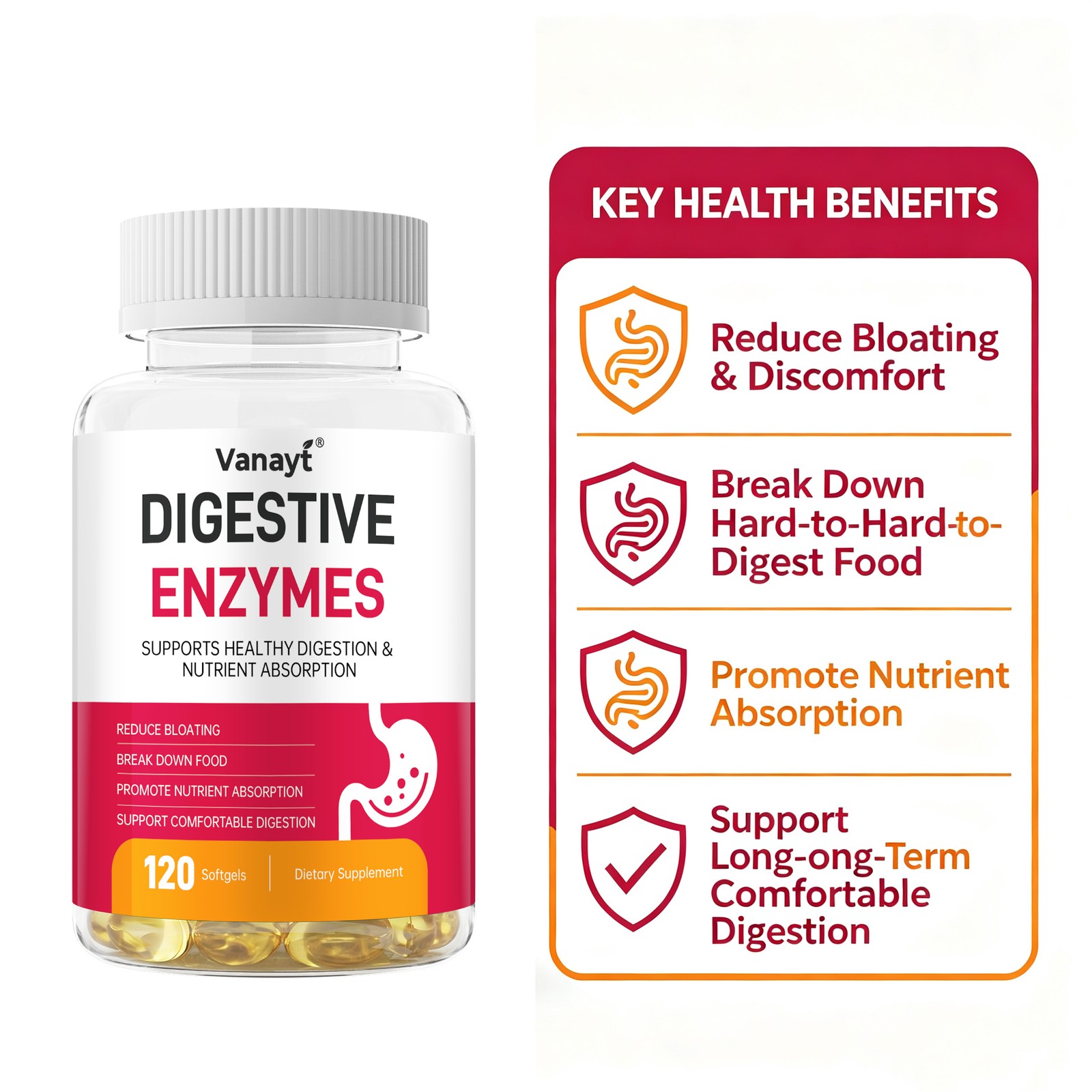 Digestive Enzymes w/ Prebiotic & Probiotics, Gas, Constipation & Bloating Relief