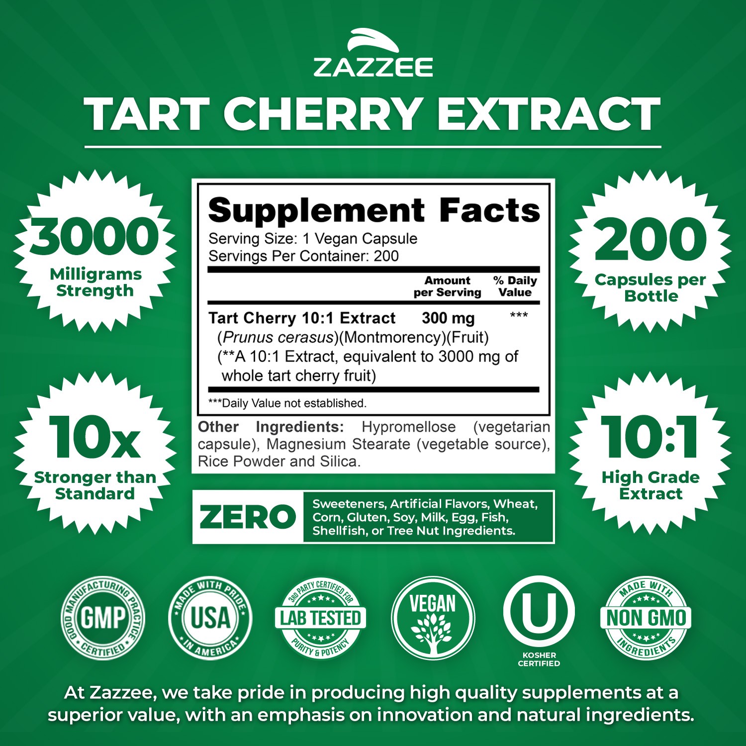 Tart Cherry Extract 200 Veggie Caps 3000 mg Strength 10:1 Extract Uric Acid USA