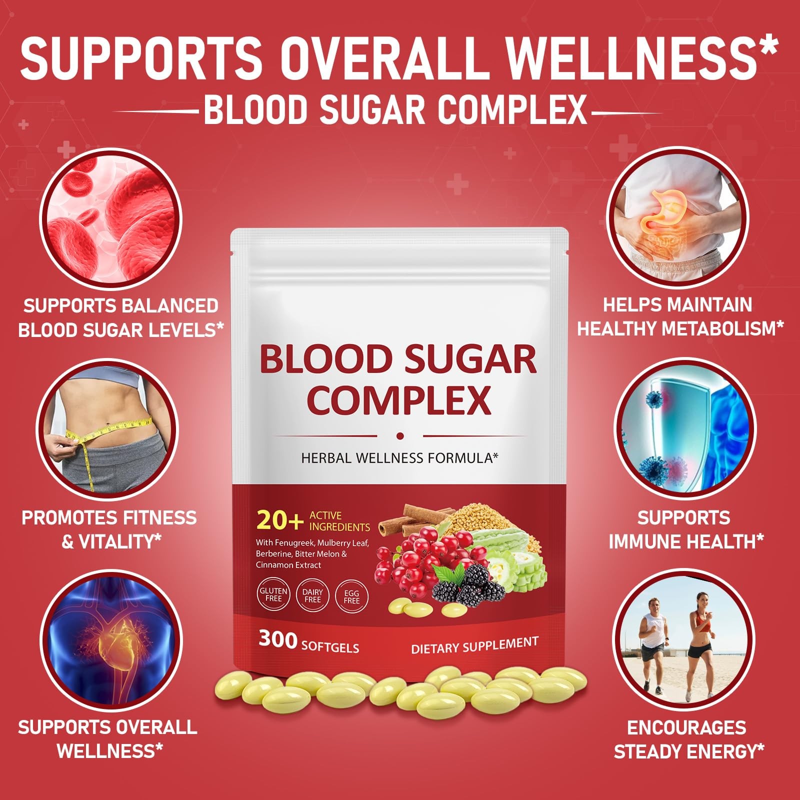300 Softgels Blood Sugar Complex Supplement | 20+ 300 Count (Pack of 1)