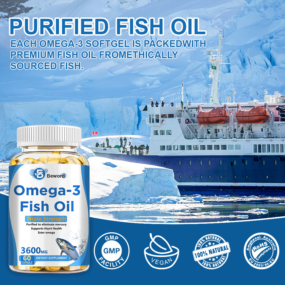 Omega 3 Fish Oil Capsules 3x Strength EPA & DHA, Highest Potency 60 Softgels