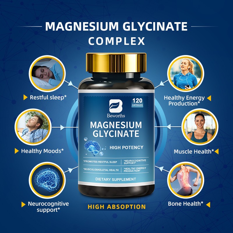 Triple Magnesium Complex Capsules-Magnesium Glycinate, Supplement 120 per bottle