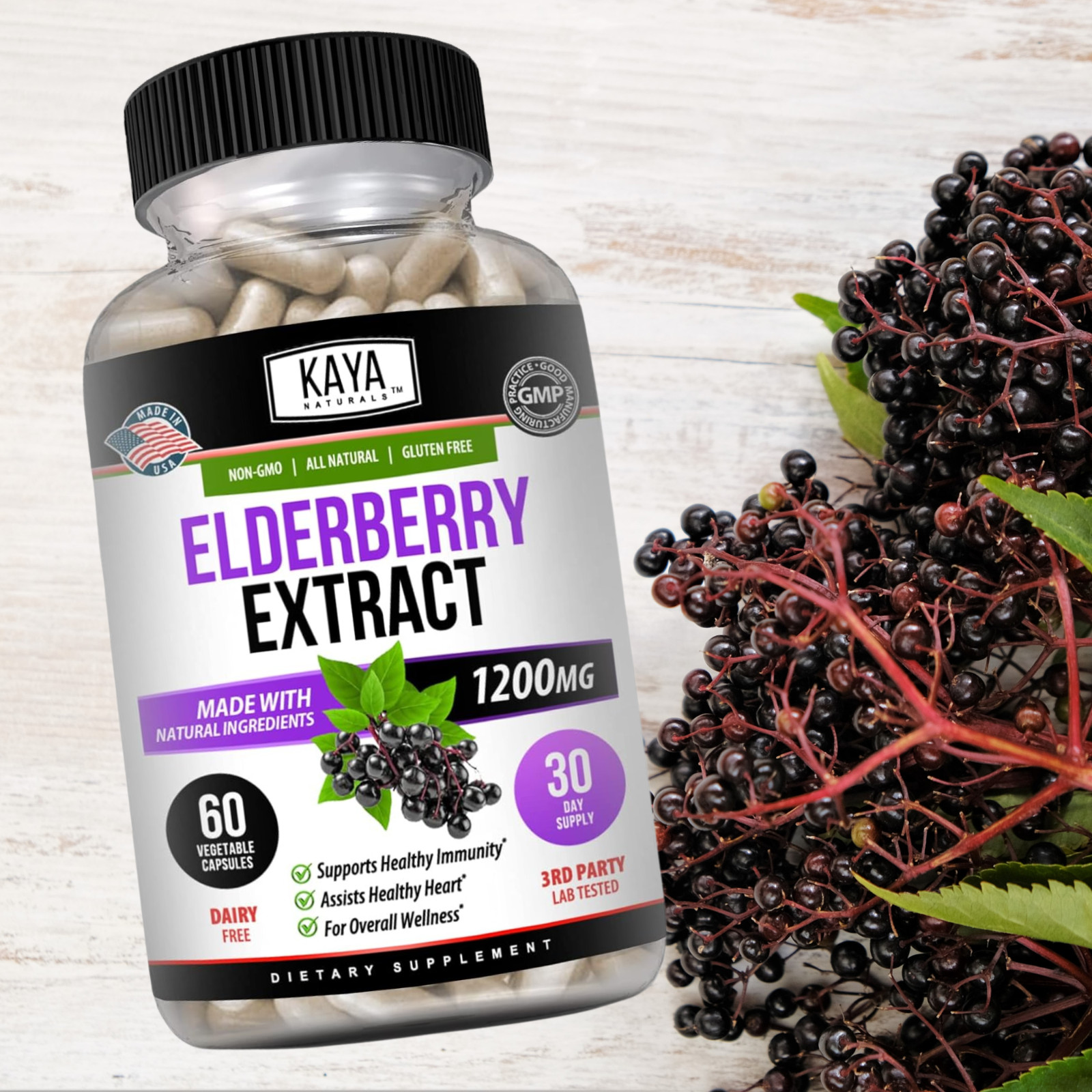 Immune Support 60Ct, Elderberry, Daily Immune and Antioxidants, 1200 mg Capsules
