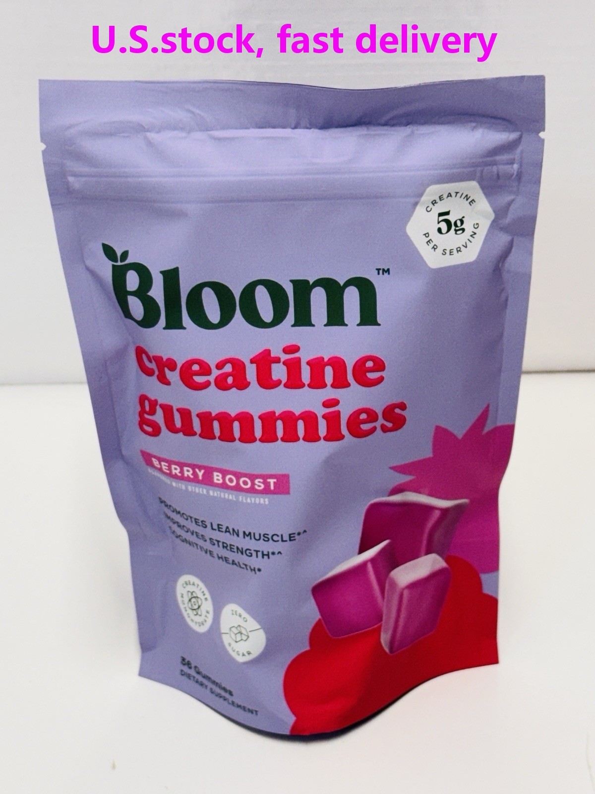 Bloom Nutrition Creatine Gummies Berry Boost 36ct Vegan Non GMO Gluten Free 4/27