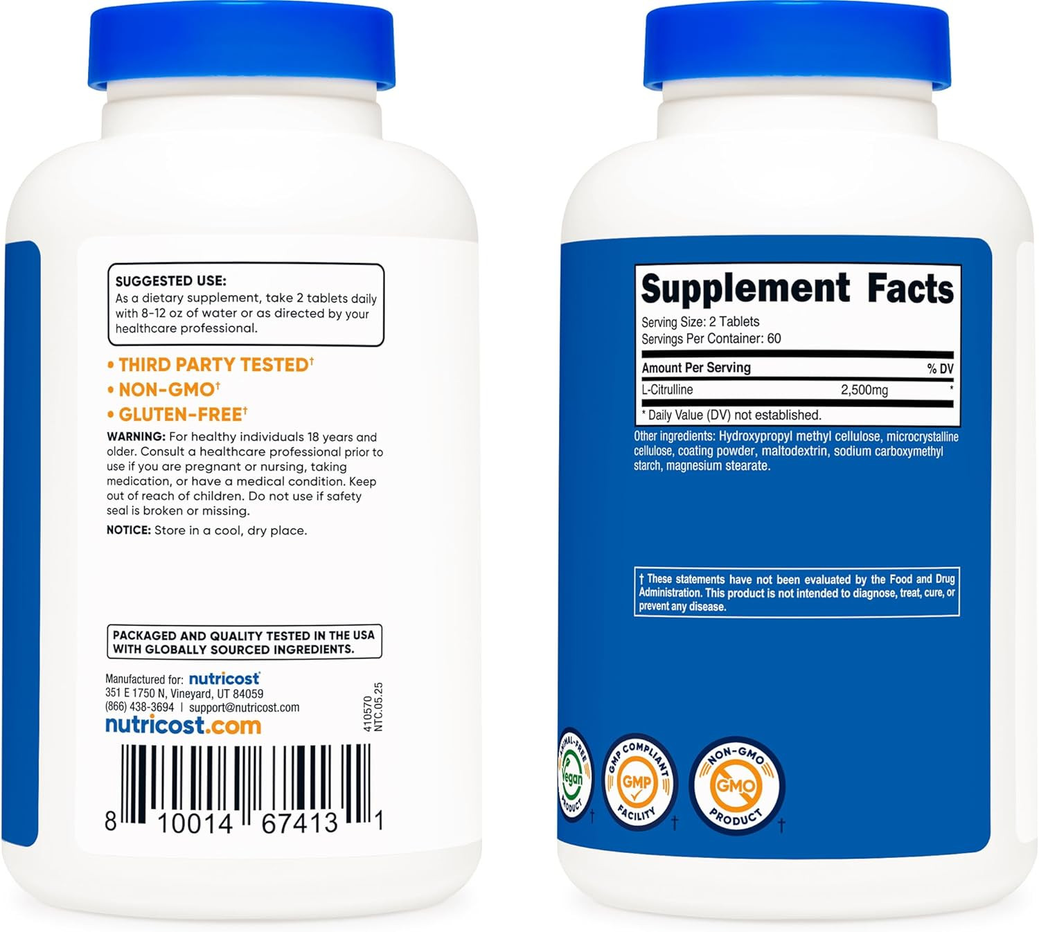 L-Citrulline 2500Mg per Serving, 60 Servings, 1250Mg per Tablet, 120 Tabs – Non-