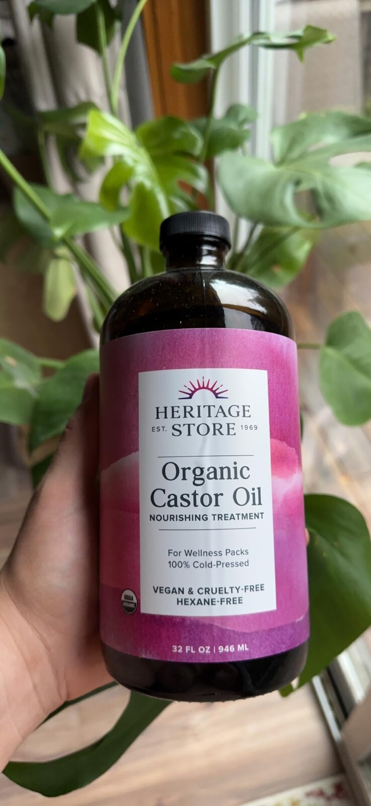 Heritage Store Organic Castor, Glass Bottle, Cold Pressed, Rich Hydration, 16oz