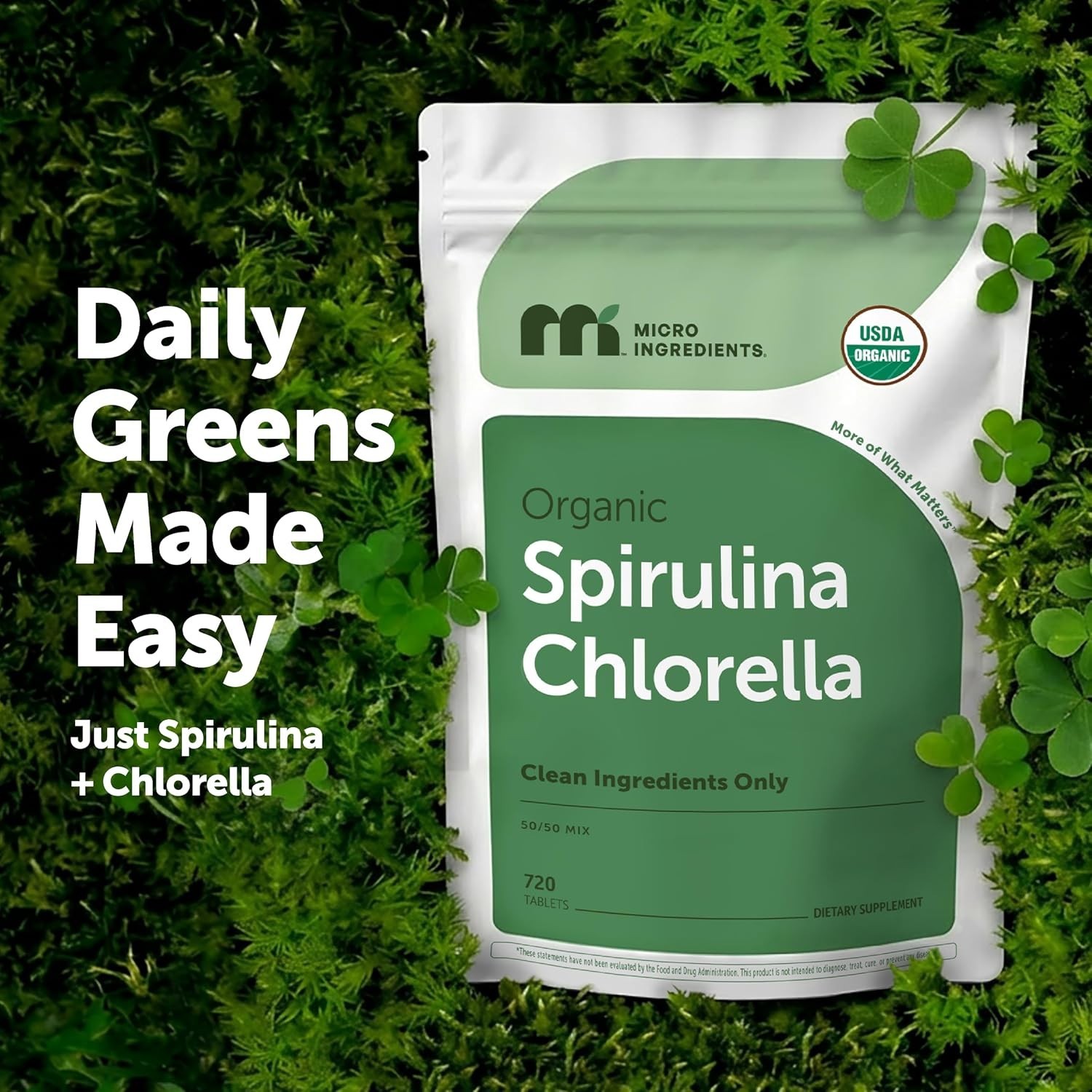 Organic Spirulina Chlorella Tablets – 720 Count, 4 Supply for Vitality