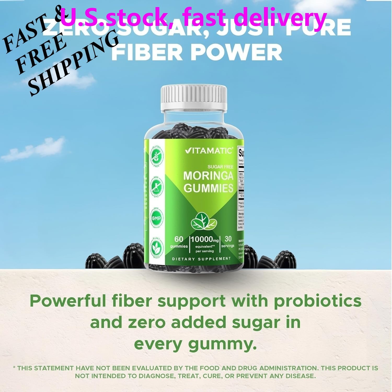 NEW LUXRY Vitamatic Sugar Free Moringa Gummies – 10,000 mg 60 Count (Pack of 1)