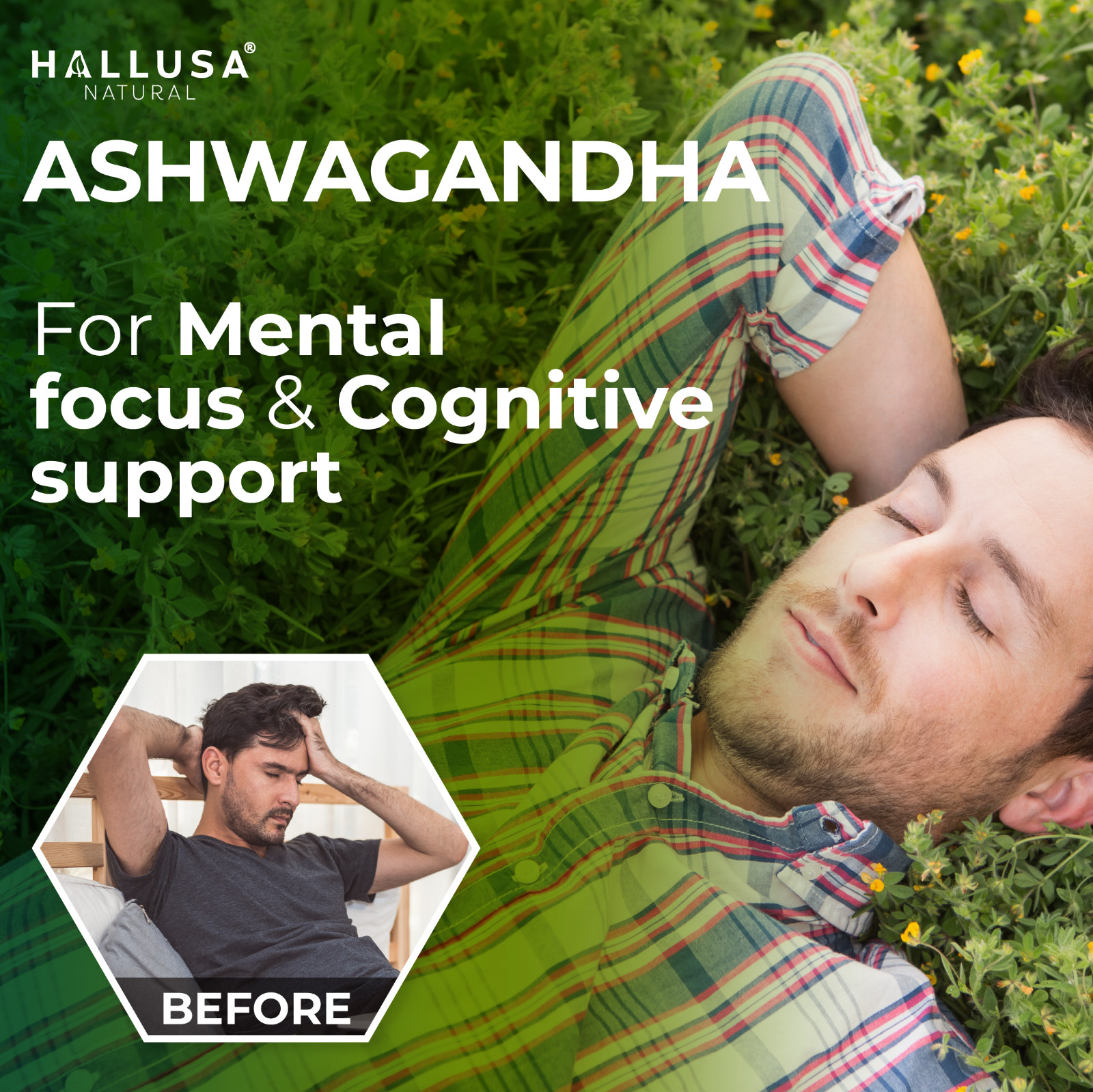 Organic Ashwangandha Root Extract with Black Pepper – Natural Supplement 60 CAP