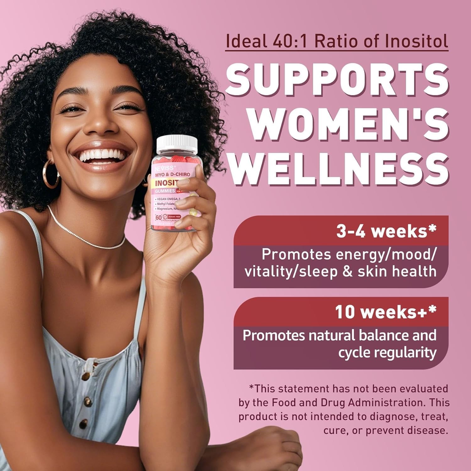 Myo-Inositol & D-Chiro Inositol Gummies for Women 2000Mg + 50Mg, 40:1 Ratio Inos