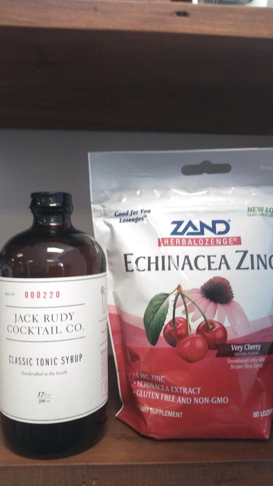 Quinine Tonic Syrup 17 oz and Echinacea Zinc Cherry 80 Lozenge 1 Bottle & 1 Bag
