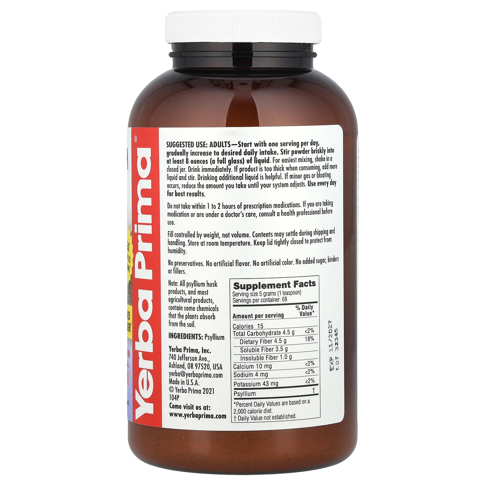 2 X Yerba Prima, Psyllium Husks Powder, 12 oz (340 g)