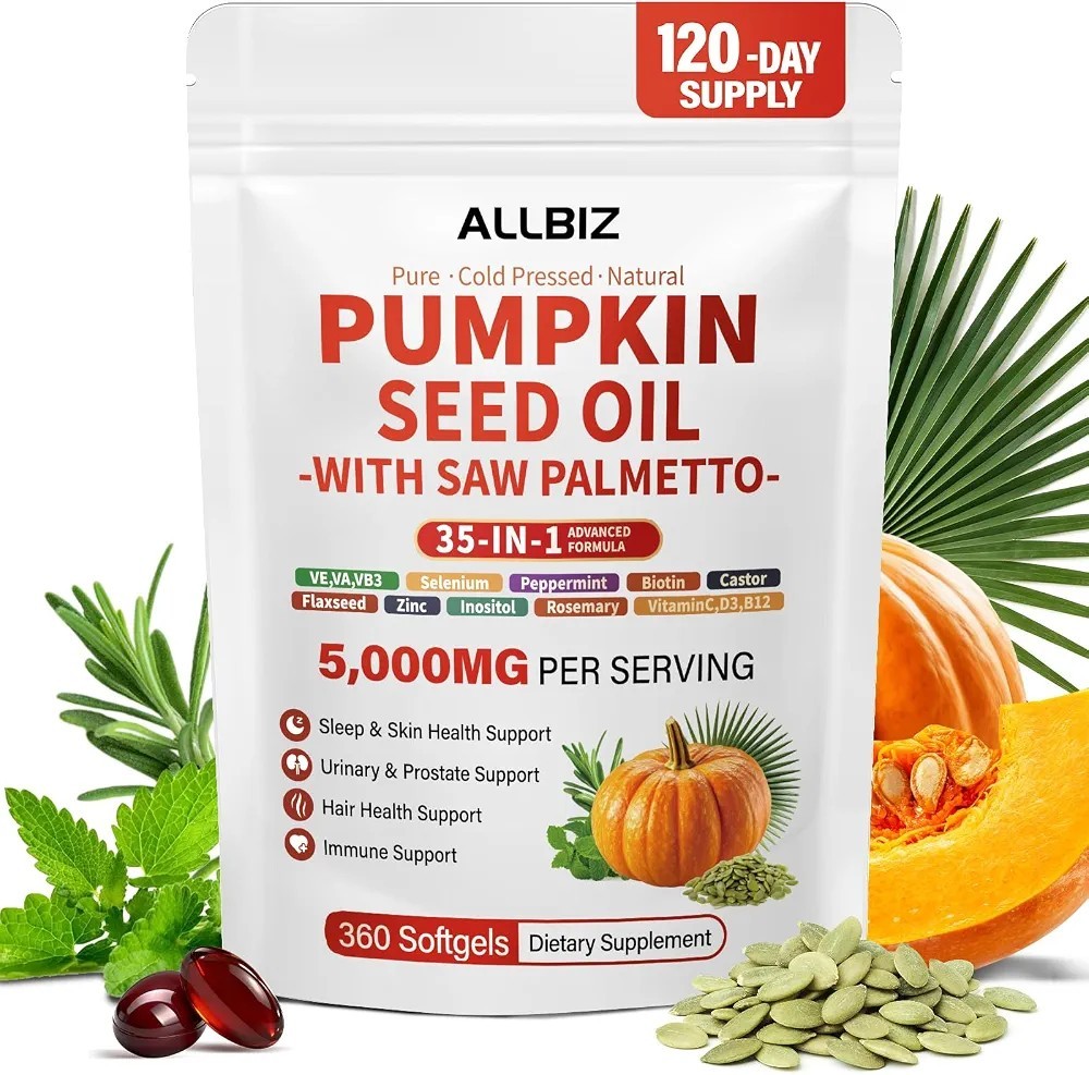 ALLBIZ Pumpkin Seed Oil Saw Palmetto 5000mg Hair Prostate 120 Day Supply