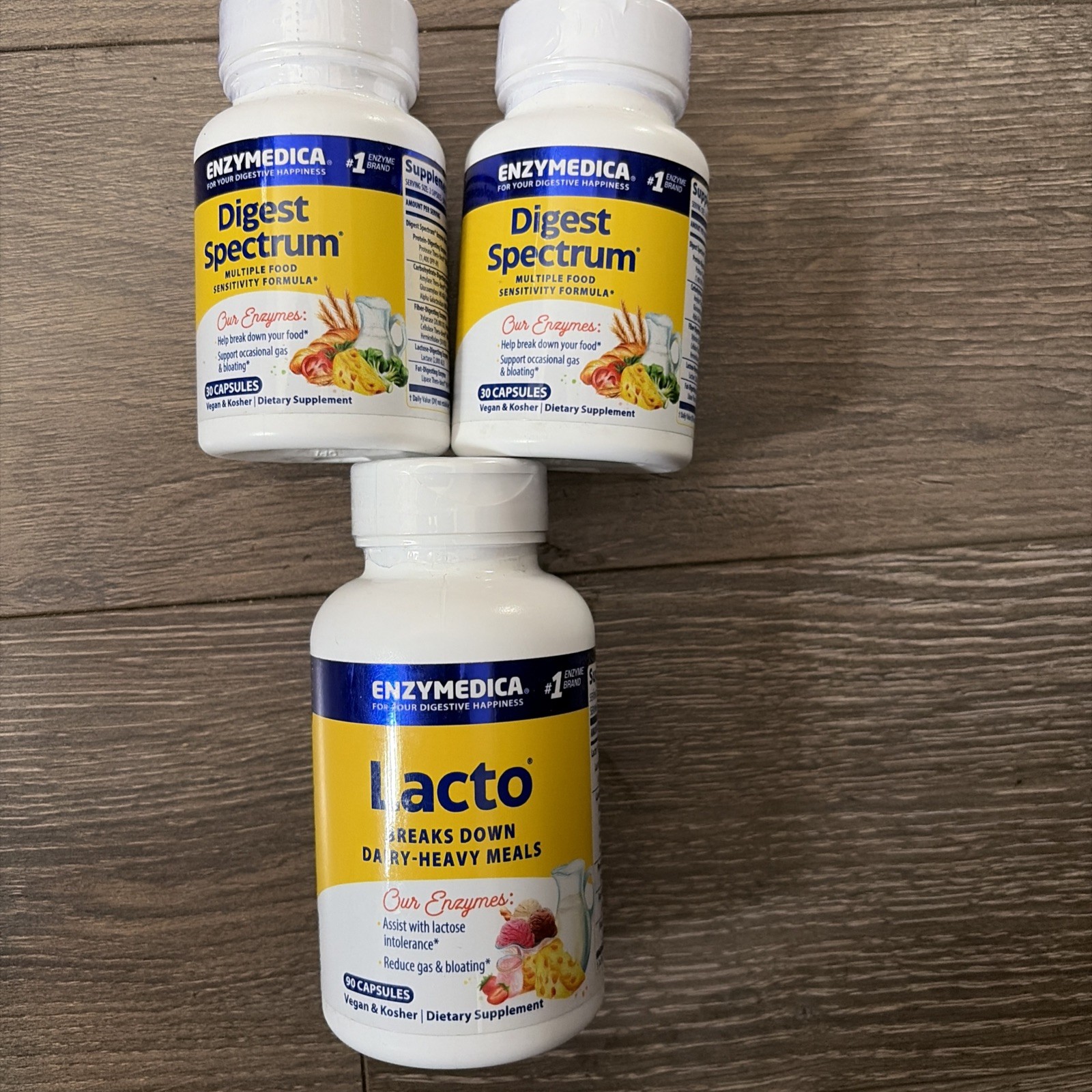 Enzymedica Lot Of 3 Digest Spectrum 60 Capsules+lacto 90 Caps Ex 06/27