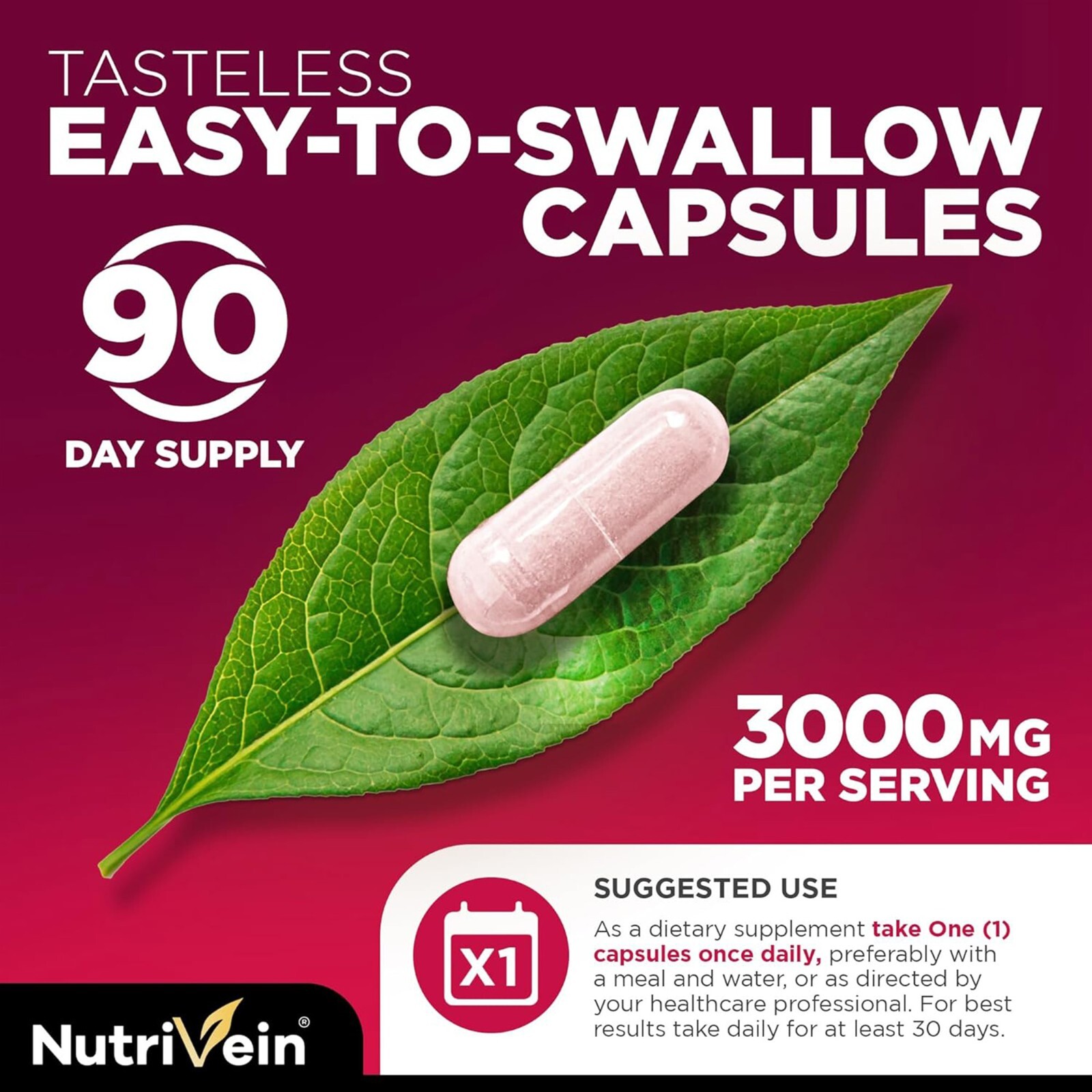 Nutrivein Tart Cherry Capsules 3000mg – 90 Vegan Pills – Supports Uric Acid