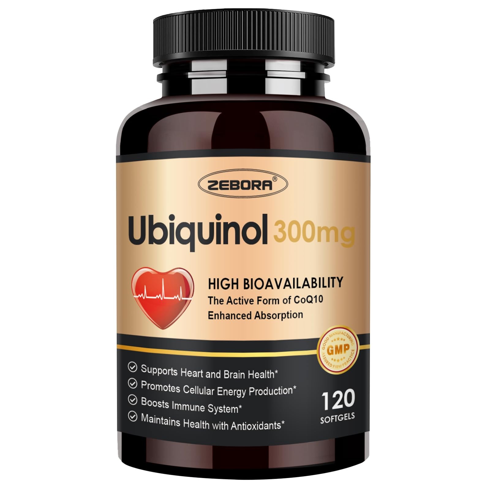 ZEBORA Ubiquinol CoQ10 300mg Softgels, 120 Count (Pack of 1), Undefinded