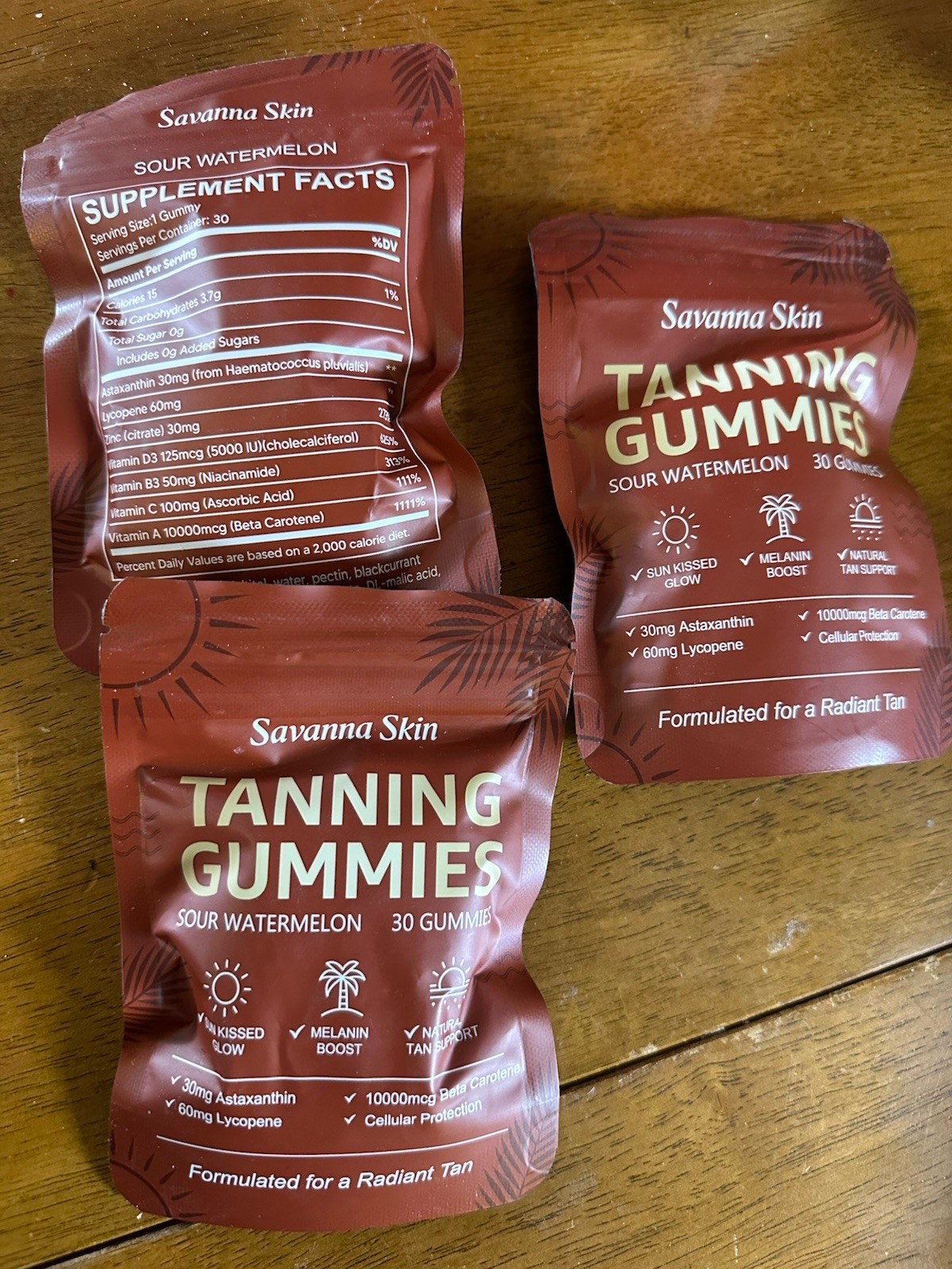 Savanna Skin Sour Watermelon Tanning Vitamin Gummies, 3 packs. Unisex Adult
